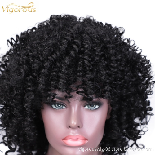Vigorous Afro Kinky Curly Wigs with Bangs Short Fiber Black Curly Heat Resistant Synthetic hair Wigs for Black Women